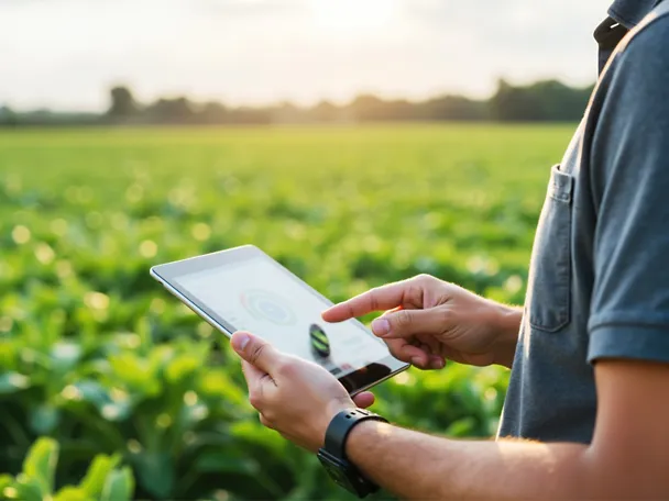 Tablet being operated by a man in a field Tablet being operated by a man in a field